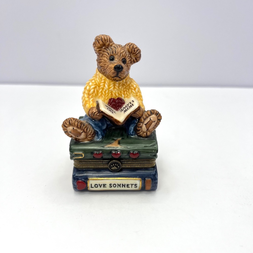 Boyds Bears Porcelain Trinket Box How Do I Love Thee Sonnets Books Jewelry Gift‎